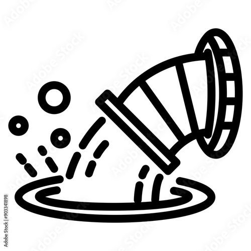 Waste water flowing liquid into the river from the pipe icon