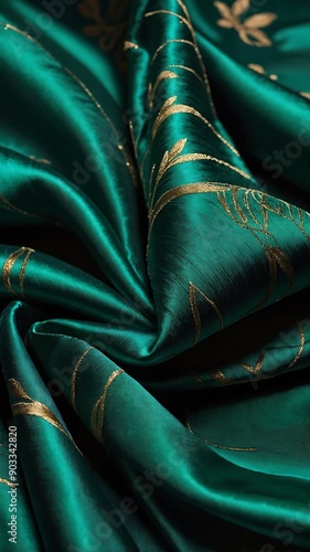 Silk fabric emerald green and satin sheen