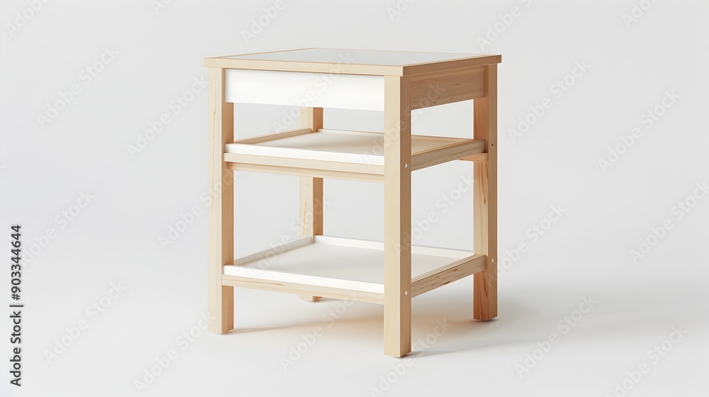 Scandinavian End Table with Sleek Maple Shelves on Bright White Background 