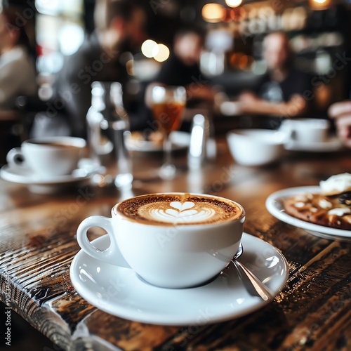 Illustrate a group of friends enjoying coffee and laughter at a cafe photo