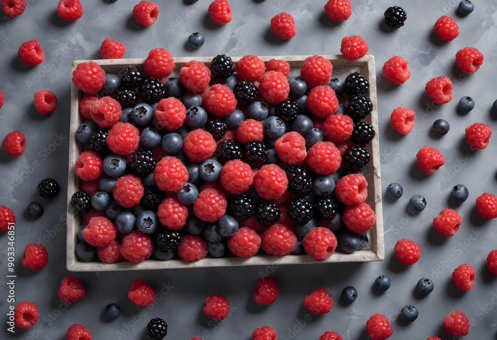 Concept photo of top view of berries, red forest fruits, berries background Concept photo of top view of berries, red forest fruits, berries background