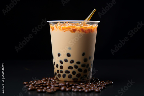 Transparent Cup Filled with Boba Drink