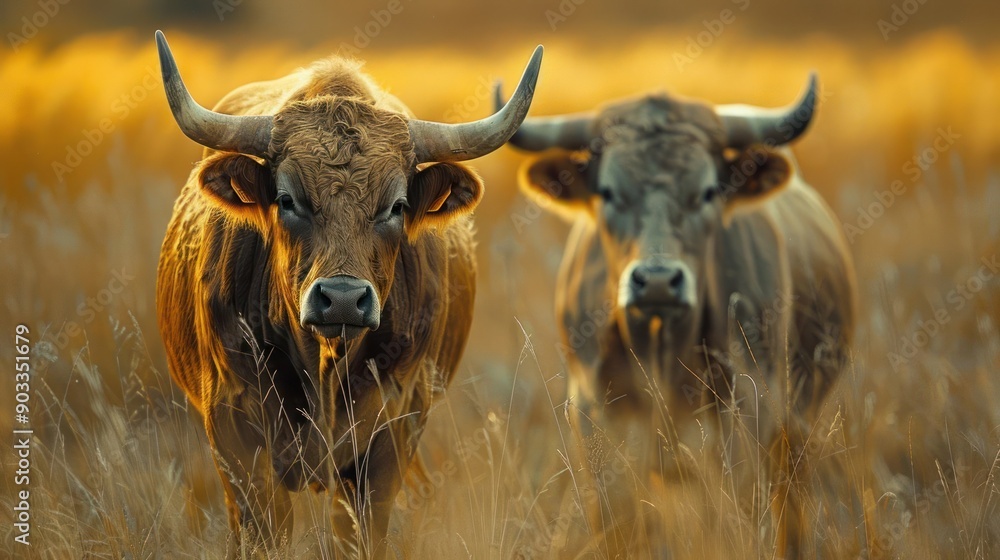 two cows standing in a field of tall grass two cows standing in a field of tall grass