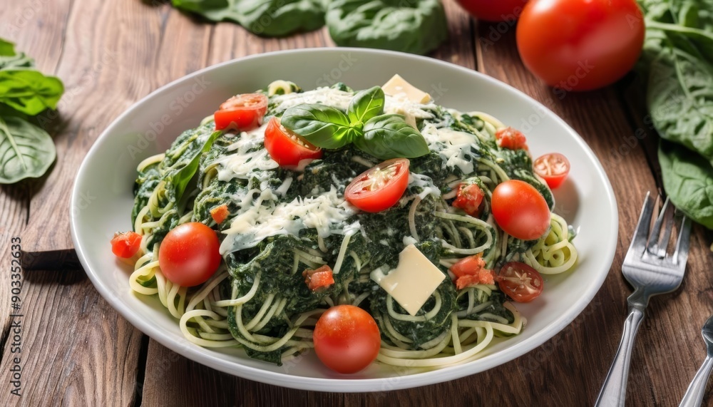 Delicious pasta dish with fresh tomatoes and basil Delicious pasta dish with fresh tomatoes and basil