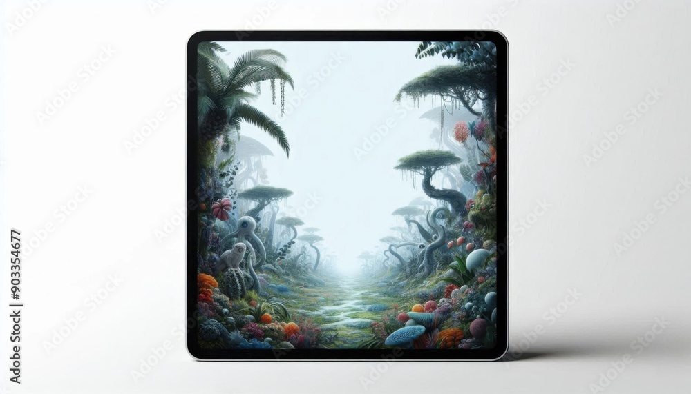 Fototapeta premium jungle view inside the photo frame isolated on the white wall