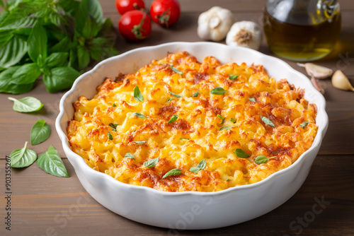 Obraz na płótnie Traditional North American dish. Baked pasta with cheese. w salonie