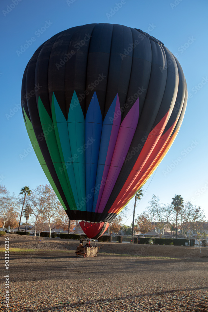 Obraz premium Hot air balloon landing in park in Winchester California United States