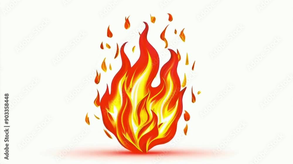 3d fire flame icon with burning red hot sparks isolated on white ...