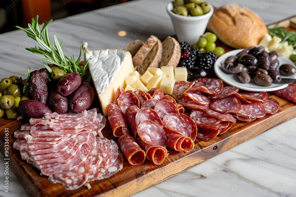 Antipasto platter with ham, salami, cheese and olives Antipasto platter with ham, salami, cheese and olives