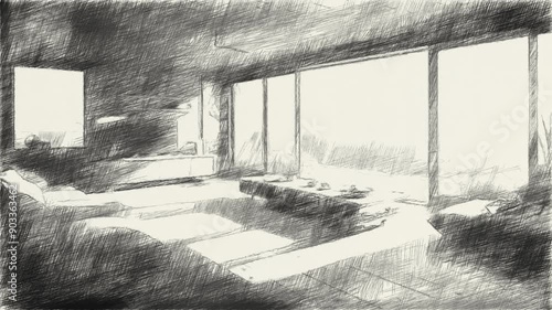 drawing black and white of modern room