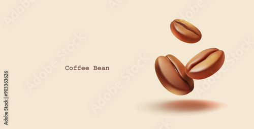 3D coffee beans. Realistic coffee beans for advertising and promotion of coffee products, beverage products. Organic product. Aromatic roasted grains. Vector illustration.