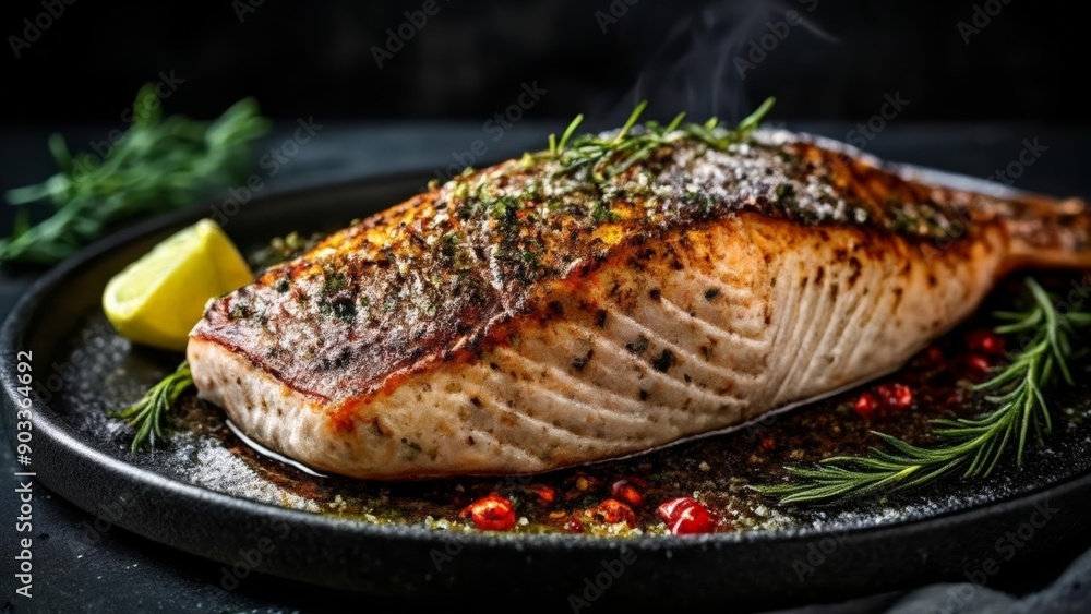 Deliciously grilled fish ready to be savored Deliciously grilled fish ready to be savored