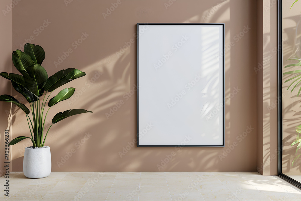 Mockup of a Blank White Poster on a Beige Wall in a Minimalist Cafe Setting Mockup of a Blank White Poster on a Beige Wall in a Minimalist Cafe Setting