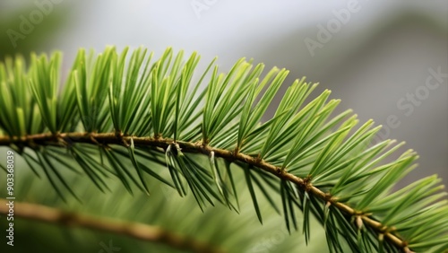  Vibrant green pine needles in closeup photo