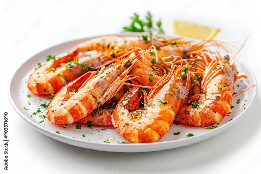 A plate of fried shrimp, crispy and golden, isolated on a white background. The seafood dish showcases the appetizing look of the crustaceans, perfect for highlighting a delicious meal.
A plate of fried shrimp, crispy and golden, isolated on a white background. The seafood dish showcases the appetizing look of the crustaceans, perfect for highlighting a delicious meal.