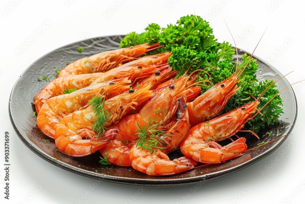 A plate of fried shrimp, crispy and golden, isolated on a white background. The seafood dish showcases the appetizing look of the crustaceans, perfect for highlighting a delicious meal.
A plate of fried shrimp, crispy and golden, isolated on a white background. The seafood dish showcases the appetizing look of the crustaceans, perfect for highlighting a delicious meal.