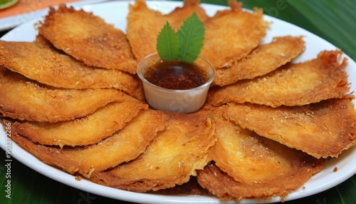  Delicious fried snacks with dipping sauce ready to be savored photo