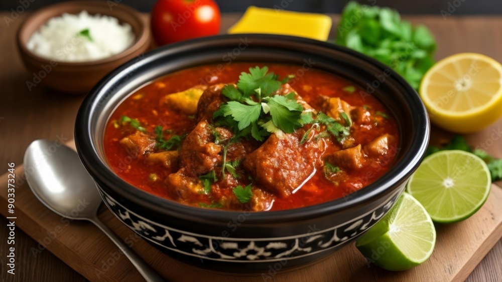 Deliciously Spicy Soup with Fresh Garnishes Deliciously Spicy Soup with Fresh Garnishes