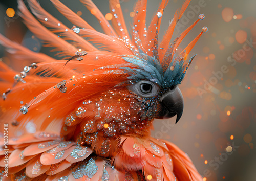 A vibrant parrot with sparkling feathers. photo