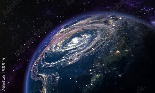 Earth From Space with Stars and Galactic Spiral photo