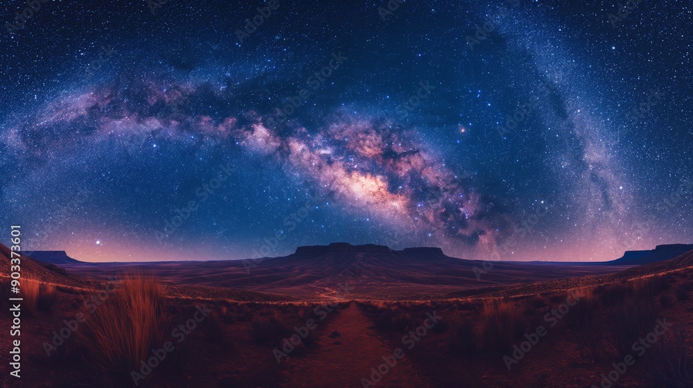 Obraz premium Serene Night on Gran Sabana Plateau: Milky Way Over Vast Landscape
