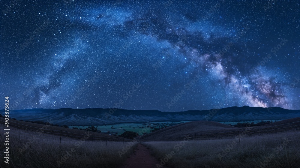 Tranquil Gilbert Hills Scene Under Starry Night Sky with Milky Way Arching - Perfect for Stargazing Tranquil Gilbert Hills Scene Under Starry Night Sky with Milky Way Arching - Perfect for Stargazing