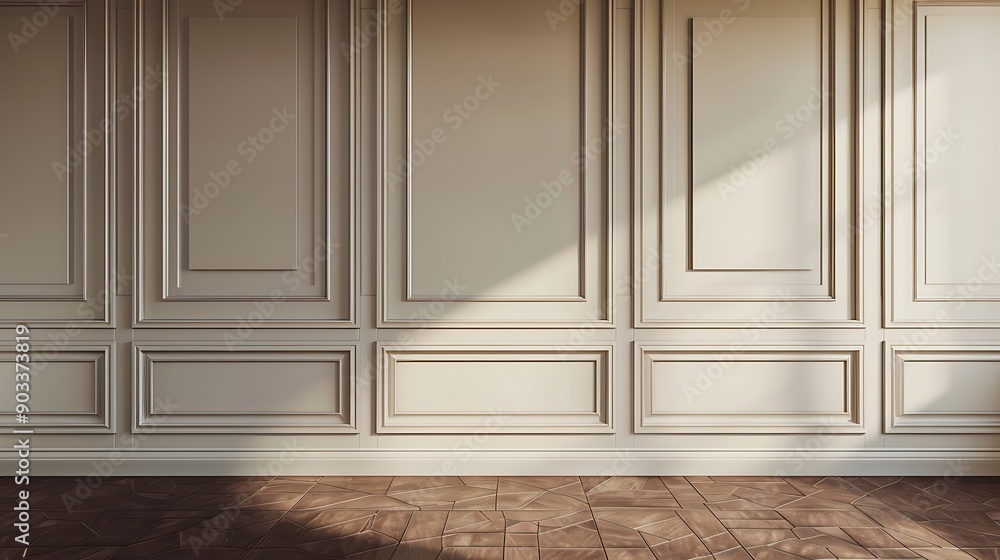 Classic Interior Design with White Paneled Wall and Wooden Floor Classic Interior Design with White Paneled Wall and Wooden Floor