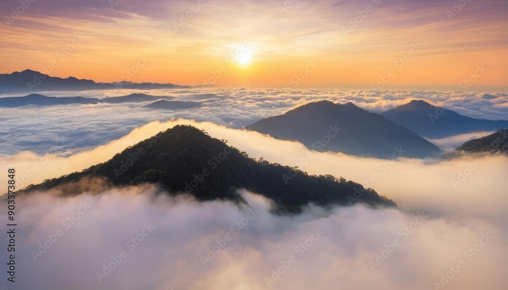 Epic sunrise over majestic mountain peaks and clouds Epic sunrise over majestic mountain peaks and clouds