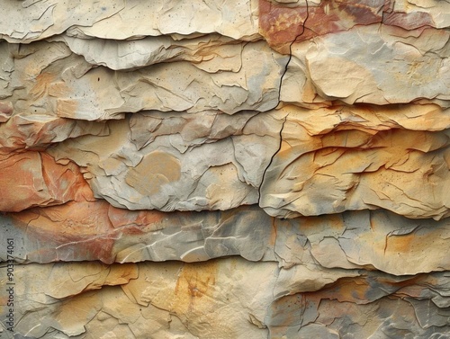 Close-up of layered rock formation with natural texture and colors.