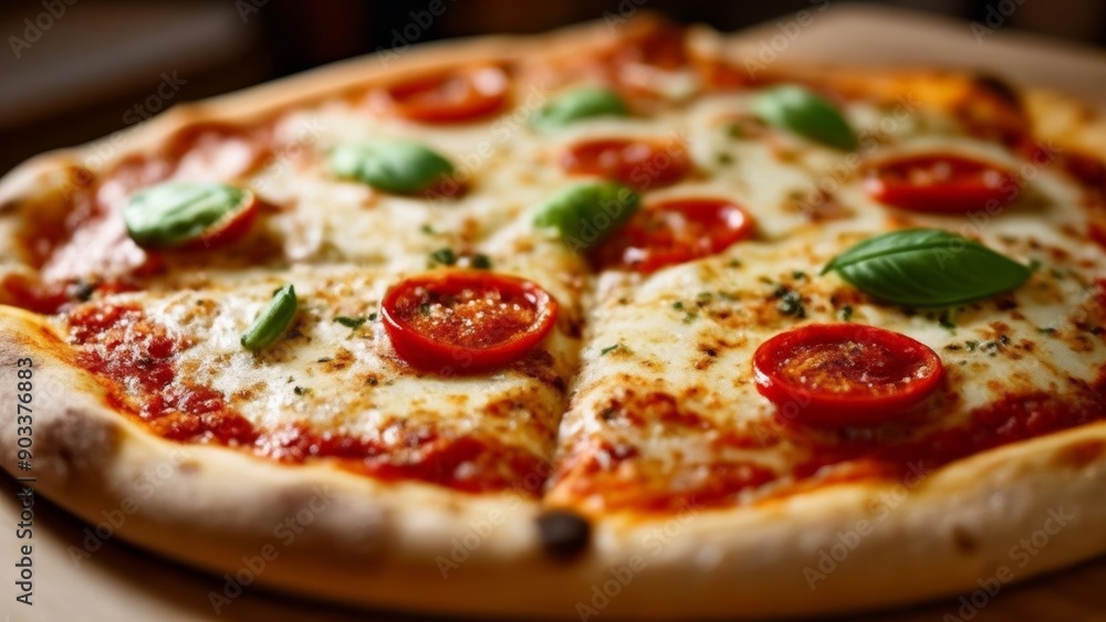Deliciously baked pizza ready to be savored Deliciously baked pizza ready to be savored