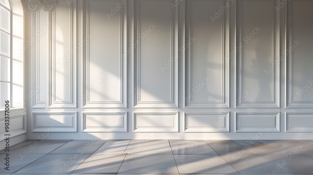 Obraz premium White Paneled Wall with Sunlight