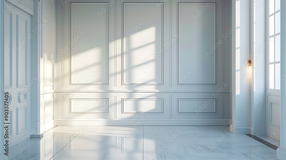 Fototapeta premium White Interior with Classic Molding and Sunlight