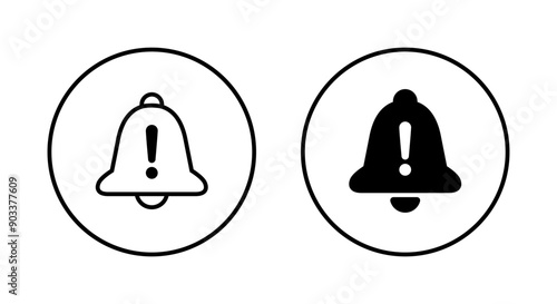 Warning notification bell icon. Exclamation mark with bell icon on circle line