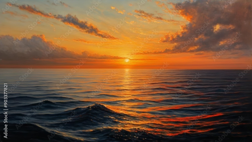 Sunsets golden glow on the oceans surface Sunsets golden glow on the oceans surface