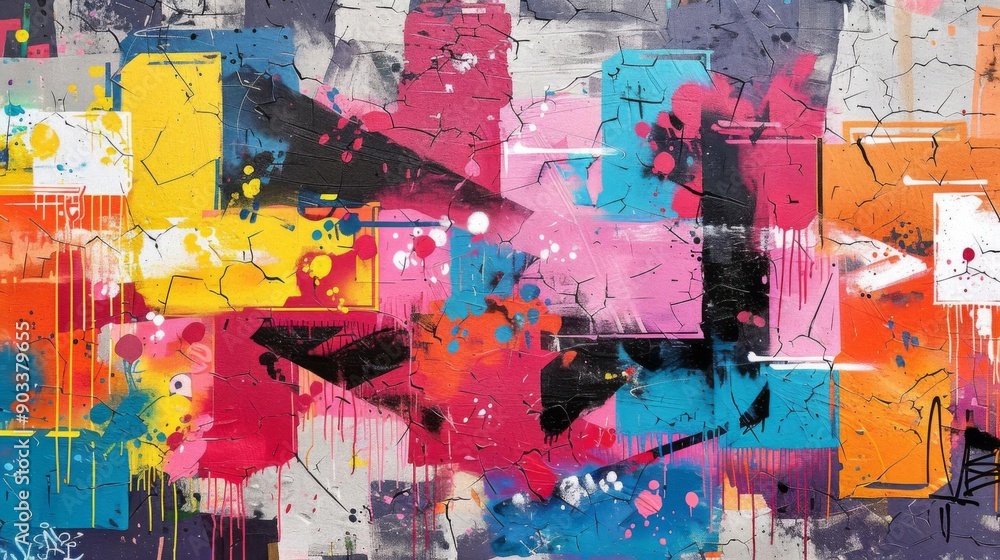 Abstract colorful graffiti art on a concrete wall. Abstract colorful graffiti art on a concrete wall.