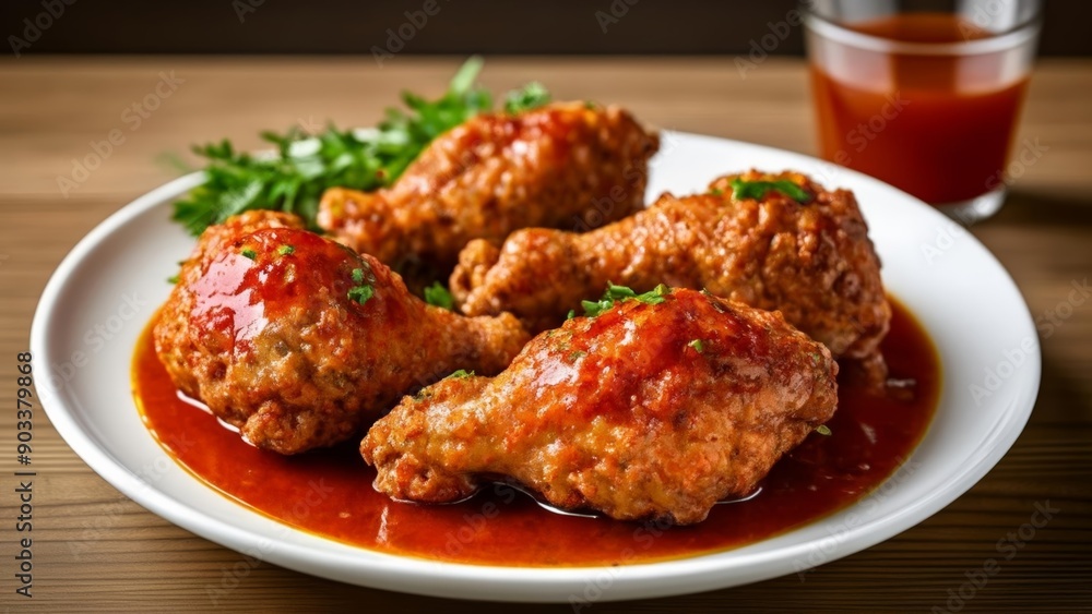 Deliciously saucy chicken wings ready to be savored Deliciously saucy chicken wings ready to be savored