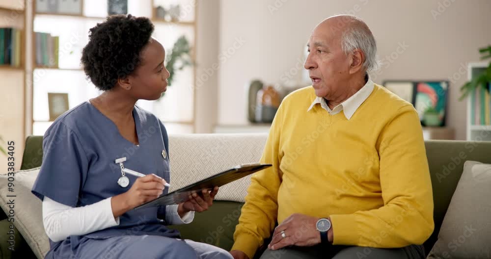 Nurse, senior man and checklist in nursing home for inflammation, wellness and elderly care. Female person, clipboard and neck pain with symptoms. medical staff and caregiver for support for check up Nurse, senior man and checklist in nursing home for inflammation, wellness and elderly care. Female person, clipboard and neck pain with symptoms. medical staff and caregiver for support for check up