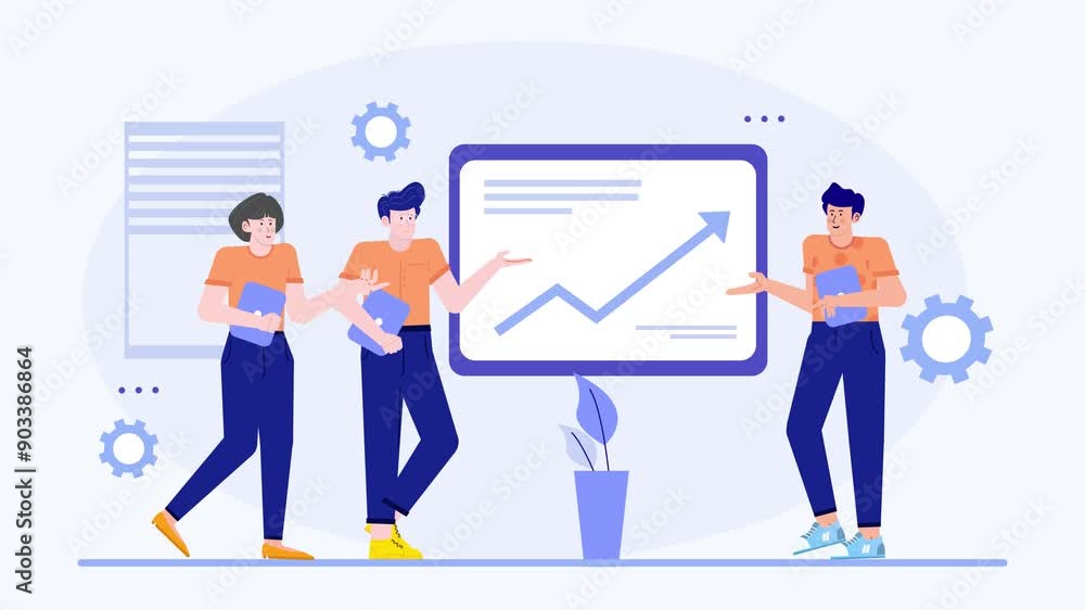 business and finance team showing up graphic illustration animated video business and finance team showing up graphic illustration animated video