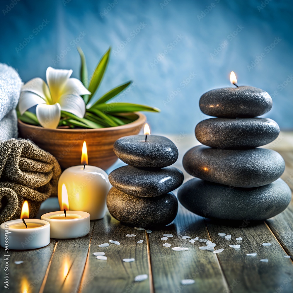 Obraz premium spa, soft towels, aroma oils, massage stones