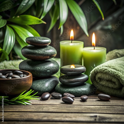 spa, soft towels, aroma oils, massage stones