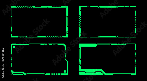 Abstract green geometric square frame set modern technology futuristic interface hud .