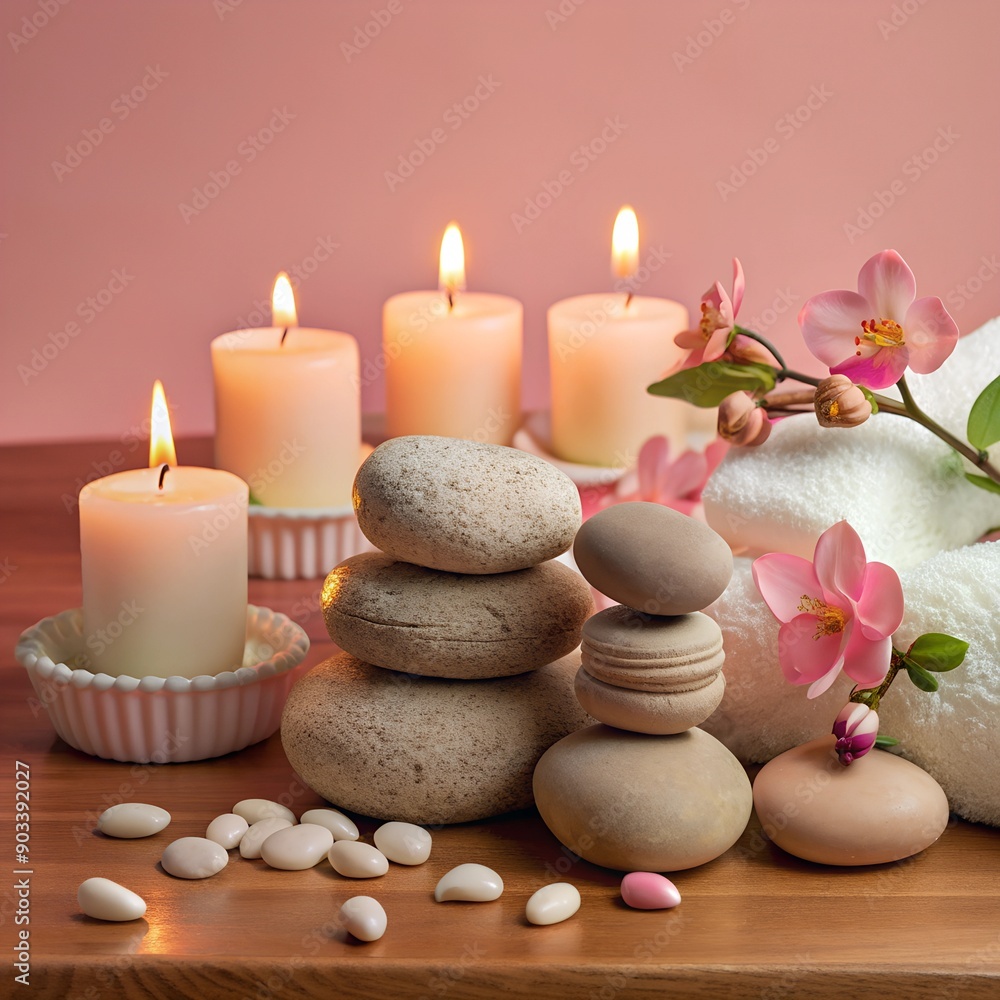 Obraz premium spa, soft towels, aroma oils, massage stones