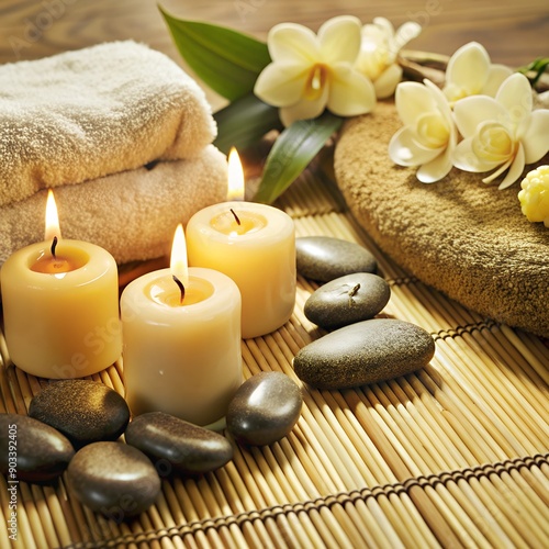 spa, soft towels, aroma oils, massage stones