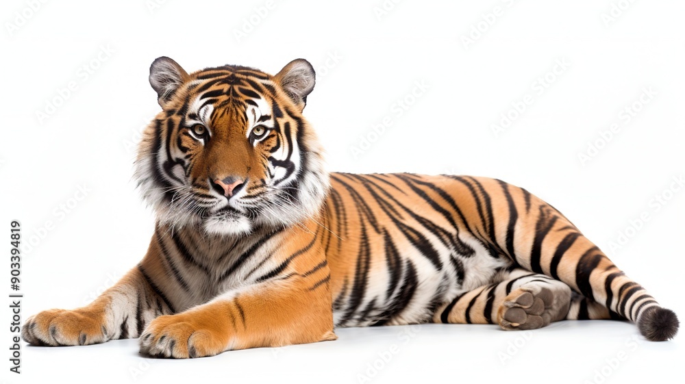 Tiger standing up lying down in front of a white background. All my ...