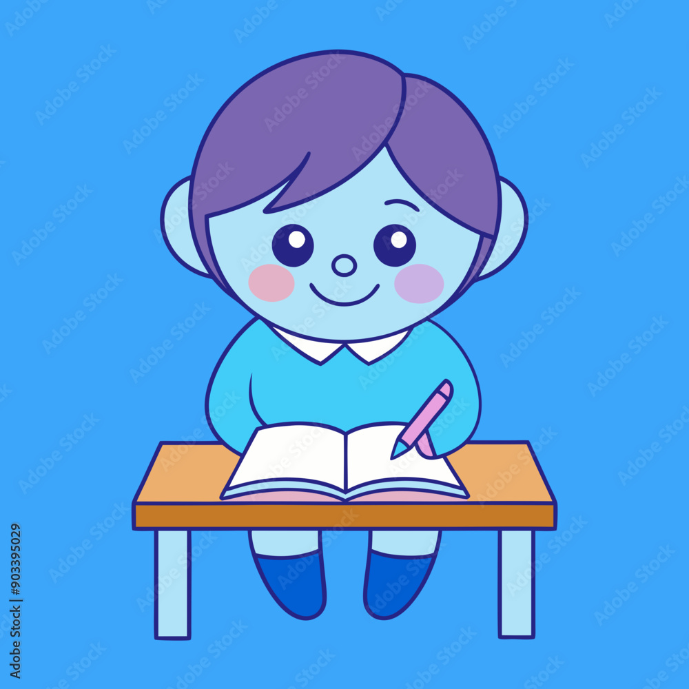 Little children sitting at the table reading books happily vector art illustration Little children sitting at the table reading books happily vector art illustration