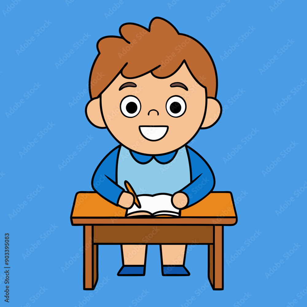 Little children sitting at the table reading books happily vector art illustration Little children sitting at the table reading books happily vector art illustration