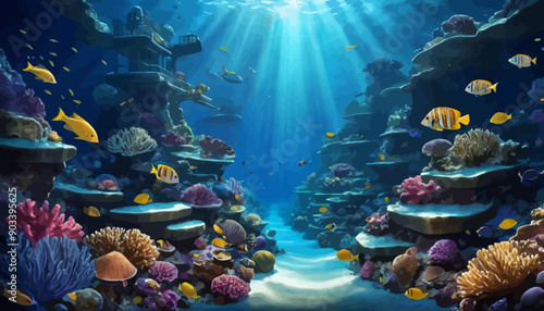 Underwater Paradise: Vibrant Coral Reef with Schools of Colorful Fish