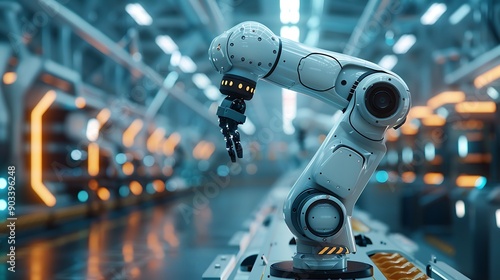 A futuristic robotics lab where engineers are programming and testing AI-driven drones and robotic systems, featuring sleek machinery and bright, focused lighting.