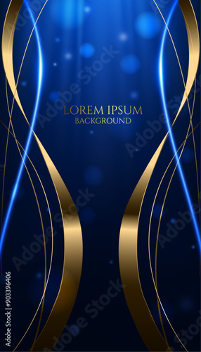 golden curve lines and blue glowing lines and light rays modern and creative luxury digital abstract wallpaper,vector illustration elegant award banner and cover design.