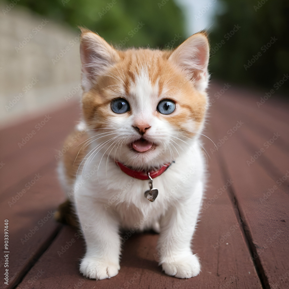 Fototapeta premium cat on redwood walk